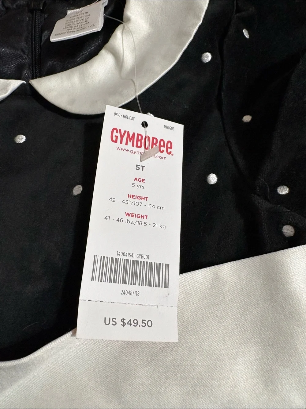 Gymboree Black Velvet Polka Dot Dress with White Collar and Waistband